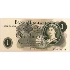 GREAT BRITAIN UK 1970 . ONE 1 POUND BANKNOTE . ERROR . MIS-MATCHED SERIALS